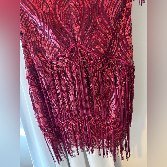 Vintage Great Gatsby Flapper Sequins Red Frill Dress - Picture 6 of 10